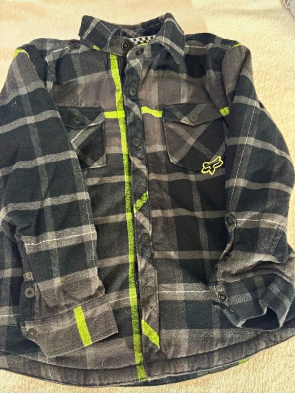 Fox Racing Black & Gray Plaid Flannel with Neon Green Trim
